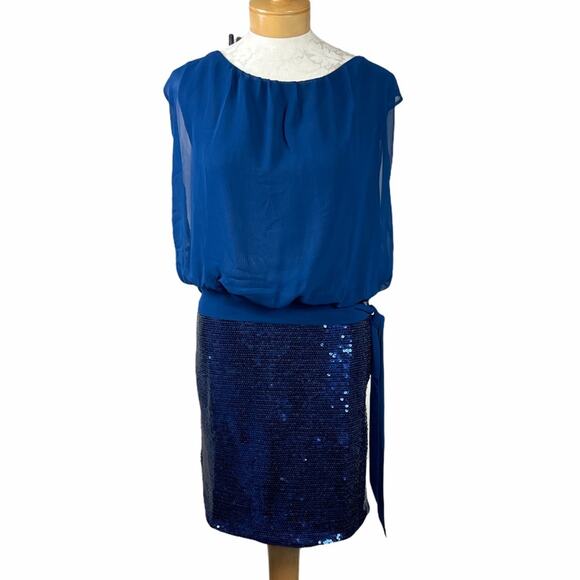 Lucy Paris Chiffon and Sequin Mini Dress Blue L - Picture 1 of 7